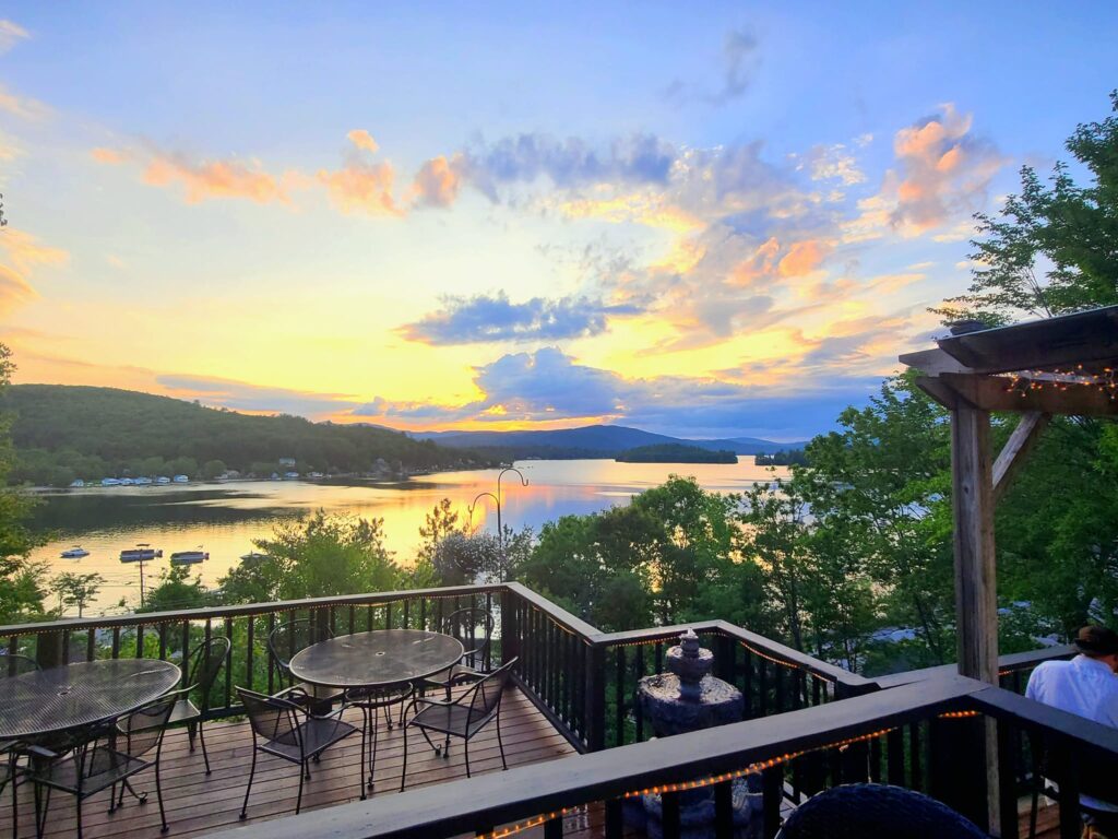 Home page view of newfound lake from ledge water steakhouse balcony